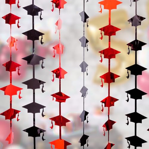 Image of Mega-L Graduation Party Decorations 2026, 2 Pack Red and Black Streamer | 3.3x6.6 ft Metallic Tinsel Backdrop Streamers, Red Congrats Grad Photobooth Props Class of 2026 Party Decors Supplies