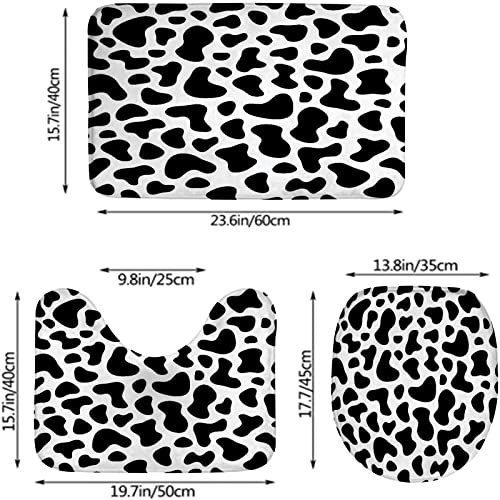 Badezimmerteppich-Set, 3-teilig, Kuhdruck, Kuhblume, Schwarz-Weiß-Kuhfleck, waschbare Badteppiche, rutschfest, mit Rückenpolster, Konturteppich und Toilettendeckelbezug – Bild 3