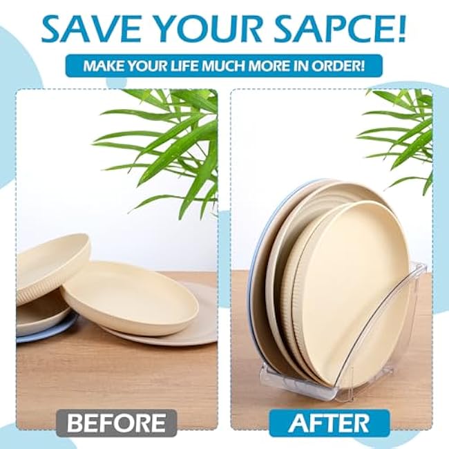 4 Pcs 10 Inch Paper Plate Holder Plastic Dinner Dish Drainer Paper Plate Dispenser Organizer for Kitchen Cabinets Storage Rack Dish Cradle for Countertop