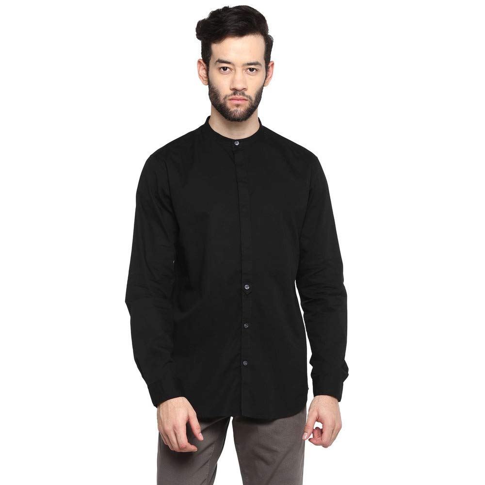VETTORIO FRATINI by Shoppers Stop Mens Mao Collar Solid Shirt (Black_44)