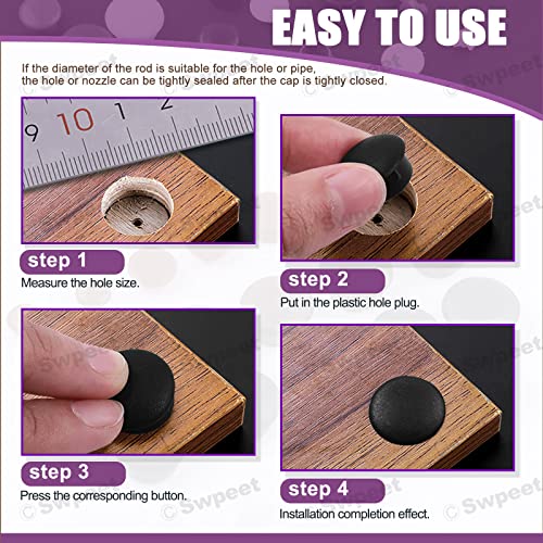 Image of Swpeet 300Pcs 1 /2 inch - 14mm Black Plastic Hole Plugs Assortment Kit, Flush Type Snap-in Locking Hole Tube Panel Plugs