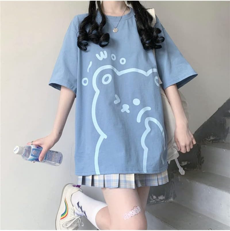 Womens Kawaii Shirt Aesthetic Shirts Harajuku Japanese Streetwear Kawaii Bear Graphic Tees Kawaii Oversized T Shirts - Image 4