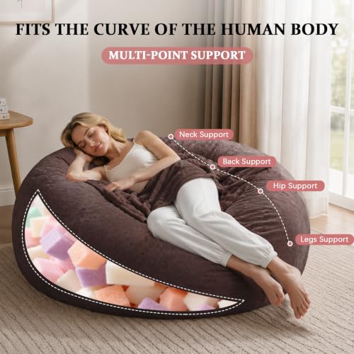 Image of 5FT,Big Bean Bag Chairs for Adults,Bean Bag with Filler Included,Memory Foam Bean Bag,Giant beanbag,Suitable for Reading Chairs in Living Room, Bedroom and Dormitory. (Brown, 5 Foot)