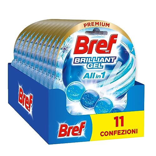 Bref Gel Brillante Océano Ártico Todo en 1 (pack de 11 unidades), cesta en gel para una limpieza completa,colgadores WC para la limpieza del baño, frescor duradero y brillo radiante