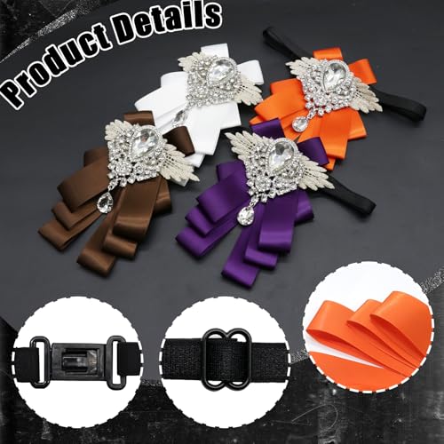 Image of Luckyvestir Womens Mens Bow Tie Ribbon Black Rhinestone Bow Ties Men Large Crystal Bowknot Bowtie for Wedding Party Banquet
