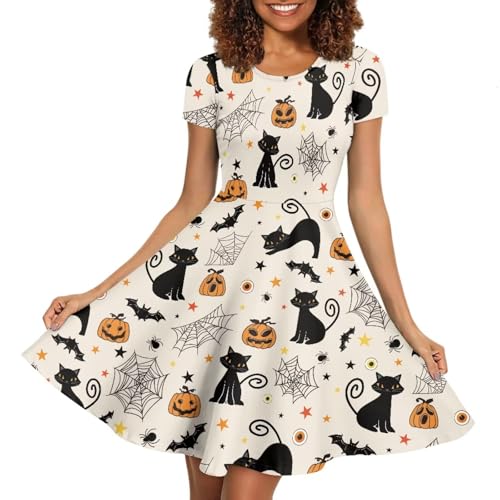 Image of POLERO Sunflower Dress for Women Floral Summer Dresses Short Sleeve Casual Sundresses Midi Dresses