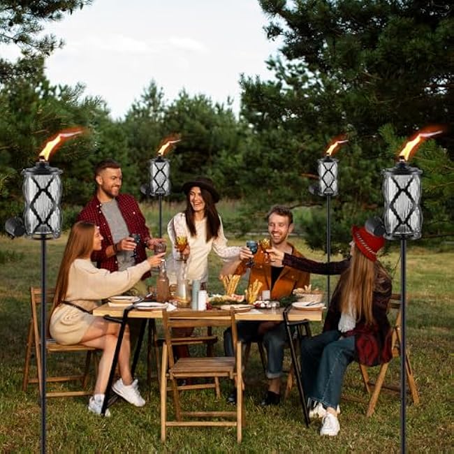 6 Pack Gray Glass Garden Torch,59-Inch Outdoor Torch Garden D¨¦cor, Upgraded 16 oz Citronella Torches with 5-Prong Grounded Stake,Metal Light Torches for Party Patio Pathway