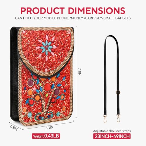 Image of Small Beaded Crossbody Bag for Women, Boho Cell Phone Shoulder Purse Wallet with Handcrafted Colorful Beads