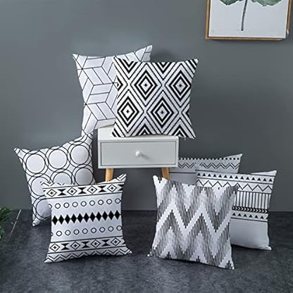AMDXD Kissenbezug 40x40cm, Schwarz Weiß Dekokissen in Polyester mit Schwarz und Weiß Kariert-Nähte Muster für Bänke Autos, Bequem Haus Dekor – Bild 4