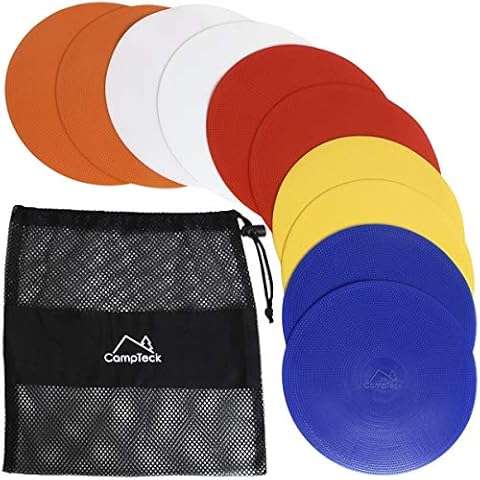 CampTeck U6934 - Round Flat Disc Markers Cones Flexible Sport Spot Markers - (pack of 10) with Black Mesh Bag - Disc Colours: Orange, Blue, Red, White, Yellow Cover