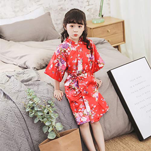 Little Girls Silk Kimono Robe Flower Nightgown Kids Satin 𝐏ajamas Dress Toddler Girls Robe Cardigan for Birthday3