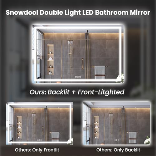 60"X40" LED Bathroom Mirror with Front Lights and Backlit, Anti-Fog, Dimmable, Shatter-Proof Tempered Glass, Lighted Bathroom Vanity Mirror for Wall with 3 Colors, Memory Function