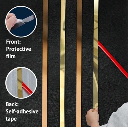 Image of Rose Gold /Copper Gold Metal Trim Wall Strip 12 mm x 16.4ft(5mtr) Stainless Steel PVD Coated 8K Mirror Gold Finish Flat Trim Strip Profile Roll for Wall Decoration, Furniture, Highlighters (Pack of 1)