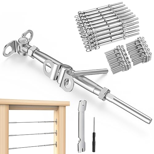 BLIKA 20 Pairs 1/8' Cable Railing Kit Swage Toggle Turnbuckle Hardware, Adjustable Angle T316 Stainless Steel Cable Railing Kits for 2'x2', 4'x4' Wood Posts, Deck Cable Railing Kits for Stairs, BL025