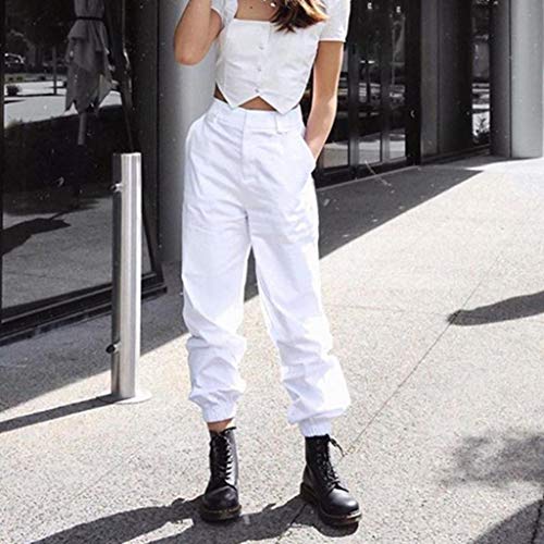 BingYELH Harem Baggy Pants for Women,Teens Girls Casual Hip Hop Dance Jogging Sweat Pants Slacks Trousers with Pocket Chain (S, White) - Thumbnail 5