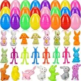 Menzcci 24 Pack Easter Bunny Party Favors Toys for Easter Basket Stuffers, Bunny Stretchy Toys Bunnies Decorations with 24 Pcs Plastic Easter Eggs for Kids Easter Egg Fillers Essentials Gifts