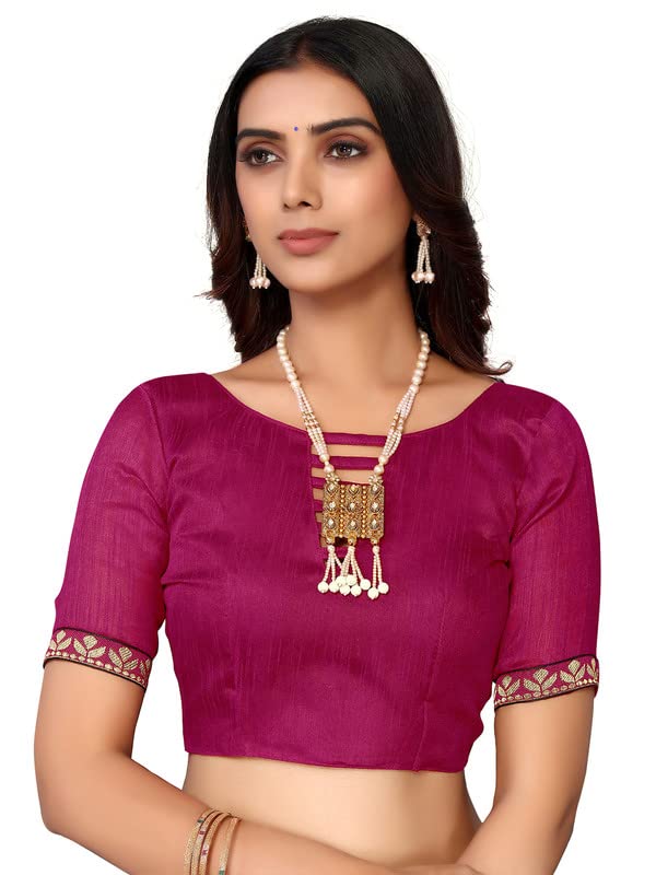 Image of SIRIL Women's Lace & Peral Work Lycra Saree with Unstitched Blouse Piece(2739S253 Hot Pink)