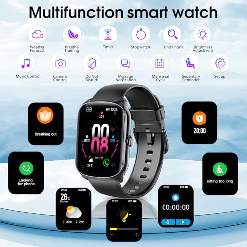 Smart Watch for Men Women, 1.95"HD Smartwatch (Dial/Answer Calls), Heart Rate/Sleep Monitor Fitness Smartwatch, Curved Screen Watches, 112+ Sports Modes Activity Trackers,IP68 Waterproof, Black