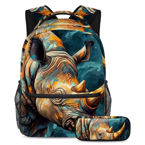 Cartables grande capacité Color Rhino avec trousse pour étudiants et ados