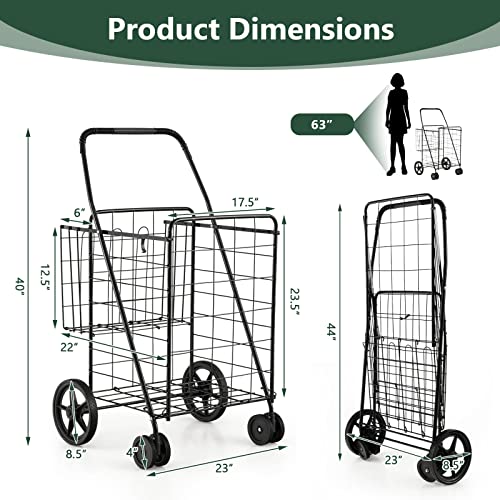 Goplus FSC-01 Jumbo Folding Shopping Cart With Rolling Swivel Wheels thumb #5