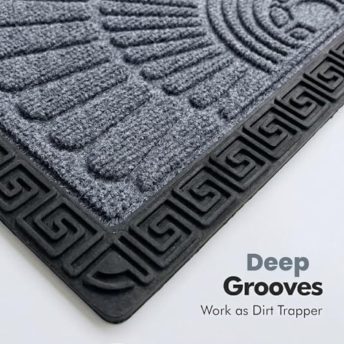 Image of Yellow Weaves Semi Circle Door Mat for Home Entrance, Half Moon Outdoor Rubber Mat - Non-Slip, Anti Skid Half Circle Foot Mat, Dirt Trapper, Heavy-Duty, Waterproof Main Doormat, 45x70 cm | Grey