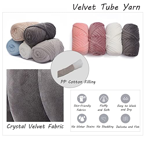 Aloiyue Chunky Knit Yarn,Velvet Bulky Big Cotton Tube Thick 17.6Oz Giant Puffy Stuffed For Handmade Weave Throw Blanket Knot Pillow Cat Nest,22 Yards Diy Vegan Yarn,Light Grey 1.1Lbs/17.6Oz/22Yards #TOP3