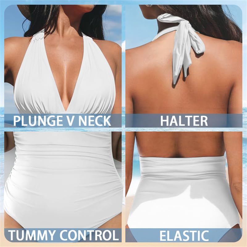 Costume da bagno intero da donna con scollo a V e increspato controllo della pancia, costume da bagno intero per pittura artistica