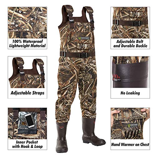 Oxyvan Duck Hunting Waders With 600G Rubber Boots Waterproof Insulated, Neoprene Realtree Max5 Camo Fishing Chest Waders For Big And Tall Men & Women(Includes Boots Hanger&Storage Bag) #TOP1