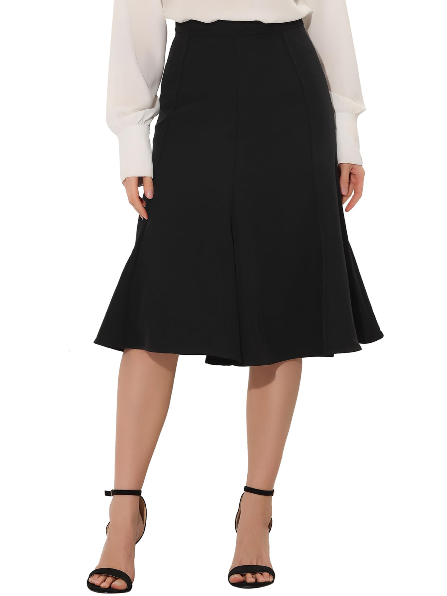 Allegra K Jupe Évasée Mi-Longue Femme avec Fermeture Éclair Latérale Jupe A-Ligne Taille Haute Jupes Trapèzes Élégantes