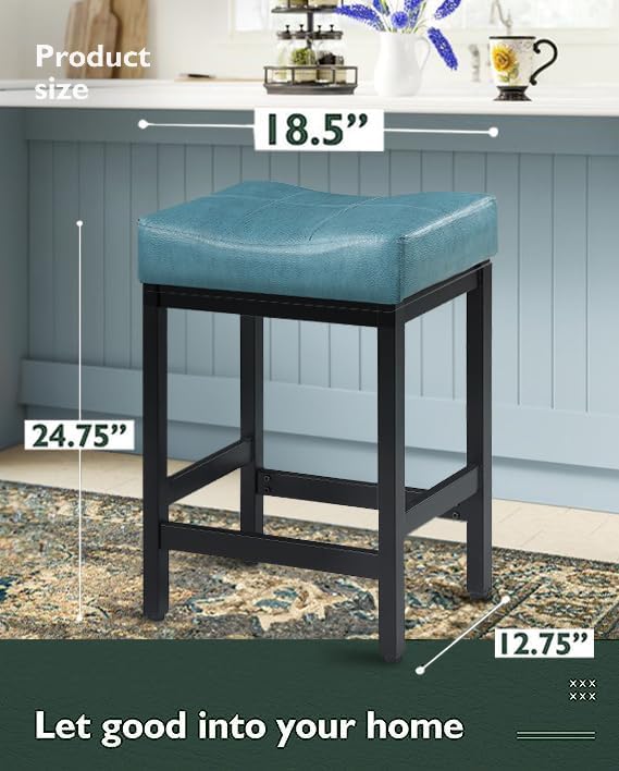 Miniatura 3 de KATDANS Juego de 2 taburetes de bar de 24 pulgadas de altura de mostrador, taburetes de bar tapizados de piel sintética para isla de cocina,