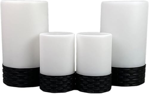 Luces solares de ratán, iluminación decorativa al aire libre para patio, jardín, patio y césped, marrón con luz amarilla parpadeante, paquete de 4