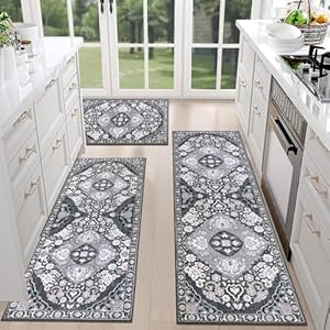 HEBE Farmhouse Kitchen Rugs Sets of 3 Non Slip Washable Kitchen Rugs and Mats Boho Kitchen Mats for Floor Kitchen Runner Rug Kitchen Carpet Rug Runner for Hallways Kitchen Laundry