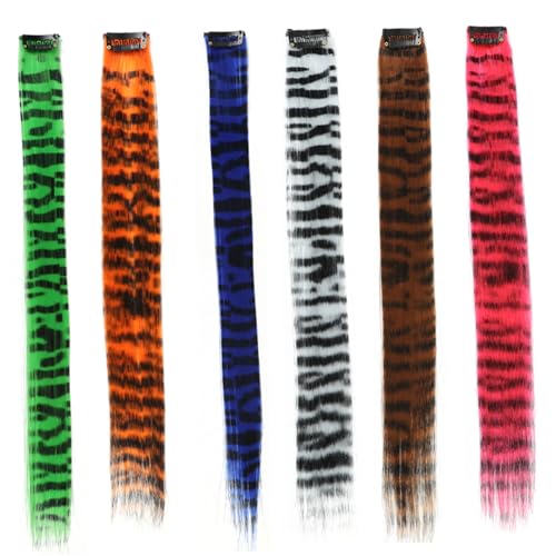 Extensiones de cabello sintéticas lisas con clips y estampado de cola de mapache (18") 3