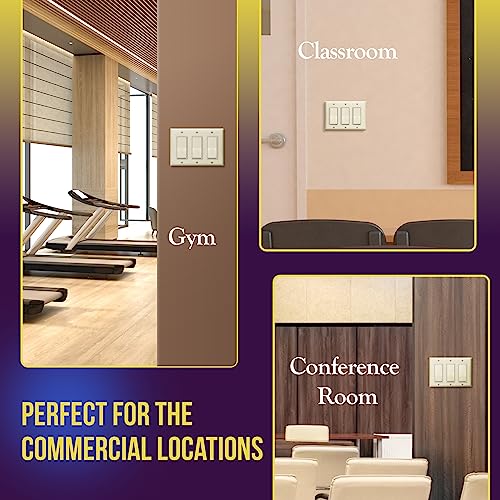 Image of ENERLITES Decorator Light Switch or Receptacle Outlet Wall Plate, Gloss Finish, Size 3-Gang 4.50 inch x 6.38 inch, Polycarbonate Thermoplastic, 8833-LA, Light Almond (Pack of 2)