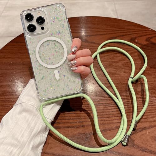 Coque magnétique de luxe pour iPhone 12 Pro avec cordon à paillettes