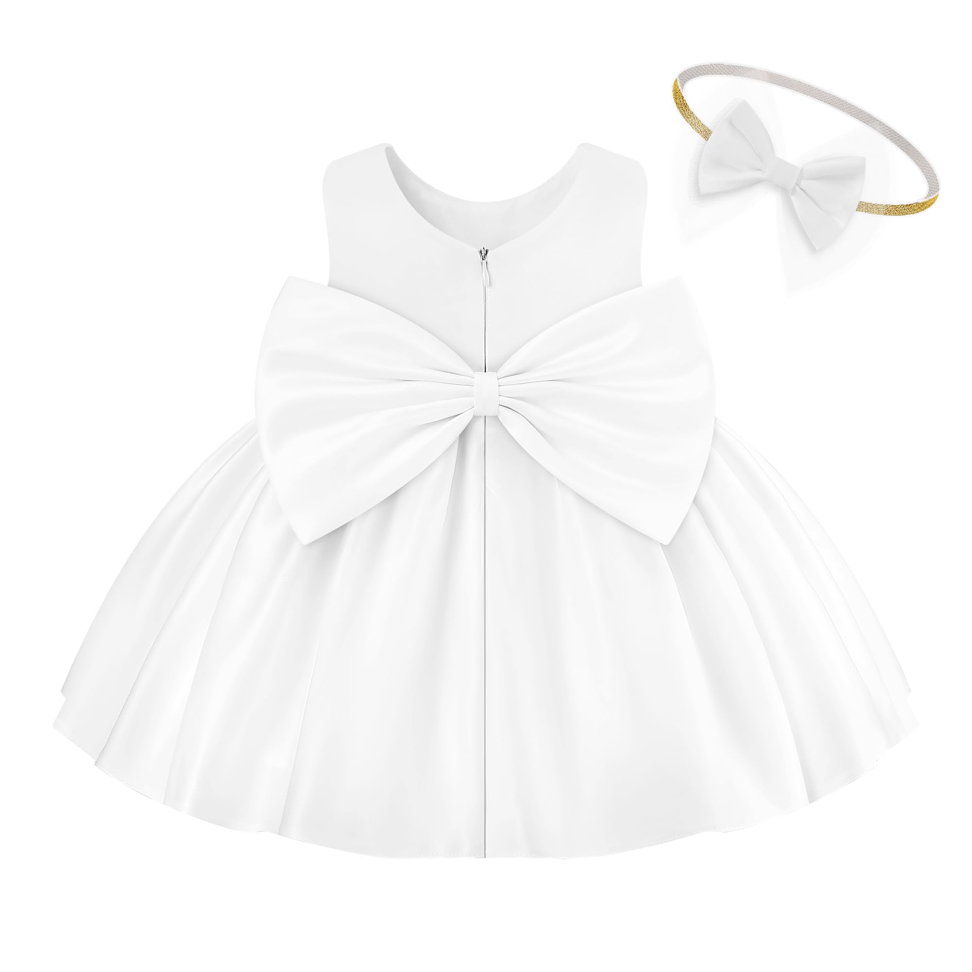 Photo 1 of Coedody Toddler Baby Girls Dresses Flower Girl Dress Bow White 18-24M