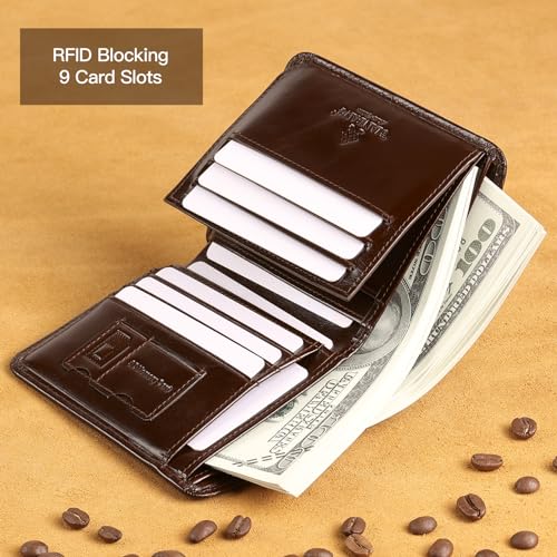 Men's Wallets RFID Genuine Leather Trifold Wallets For Men with ID Window and Credit Card Holder3