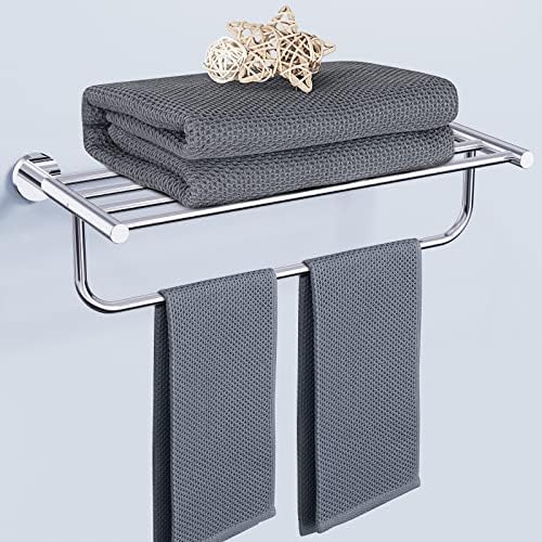Bathroom Lavatory Towel Rack,SUS304 Stainless Steel for House Kitchen Lavatory and Hotel,24-Inch Towel Holder with Shelf,Chrome