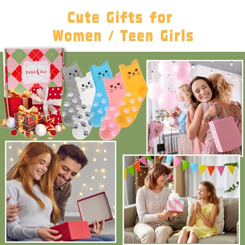 ZXGXLAW 5 Pack Women's Cat Socks Colorful Cute Funny Crew Socks,Novelty Gifts for Teenage Girls Girlfriend Animal Lovers2