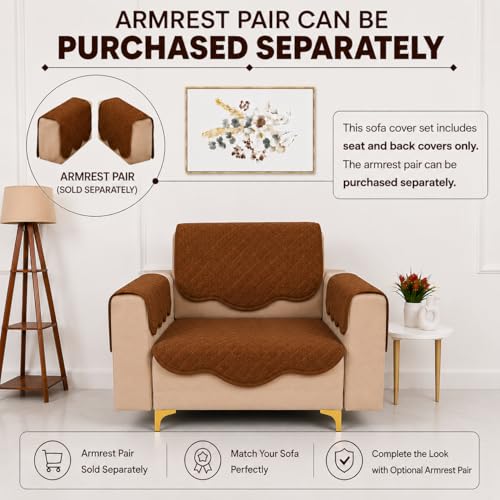 Image of Homerz Premium 'Surya Series' Sofa Cover | Stylish Sofa Protector | Net Fabric | Anti-Stain & Washable Slip Cover Exact Size Antislip (New Jerry Brown, 1 Seater, Seat Cover with Backrest)