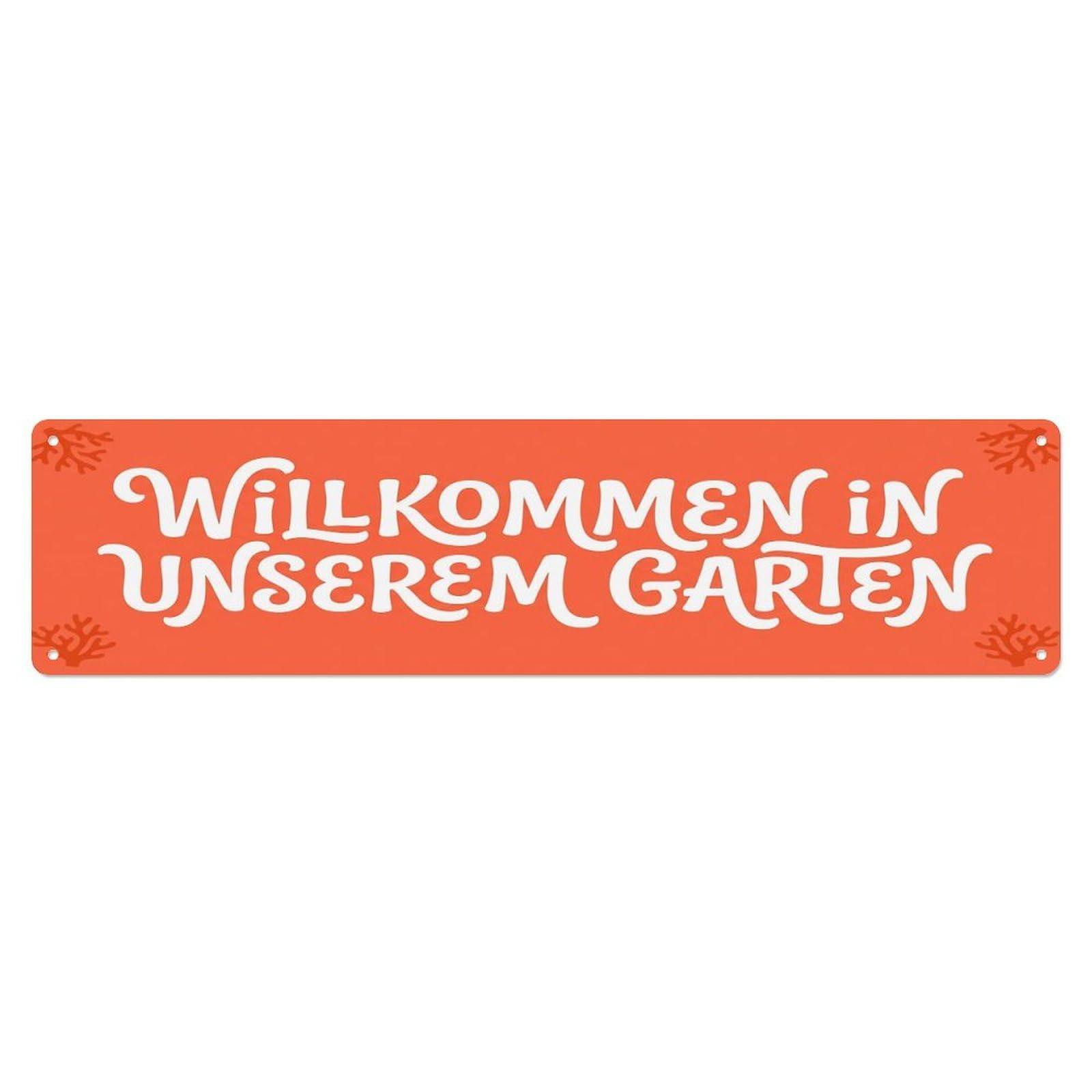 Vintage Welcome to Our Garden Coral Orange Metal Tin Sign