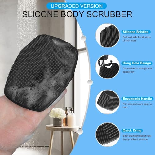 Image of Xmart India Silicone Body Scrubber Bath Brush,Lather Boosting & Exfoliating Scrubber for Nourishing Skin, No-Slip Handle, Body Exfoliator for Men & Women, Effective Skin Cleaning(1 Pc,Black)