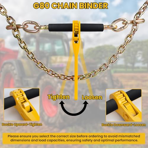 Image of 1 /4 inch-5 /16 inch G80 Chain Binders Kit, Equipment with G80 Chian Hooks, G80 Transport Binder Chains 1 /4 in x 10 FT, 2,200Lbs Working Strength Rachet Load Binder 1 /4in-5 /16in for Tie Down, Towing