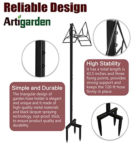 Artigarden Garden Hose Holder - Free Standing Metal Water Hose Stand Heavy Duty Flexible Pipe Storage Hanger Organizer for Lawn & Yard - Thumbnail 4