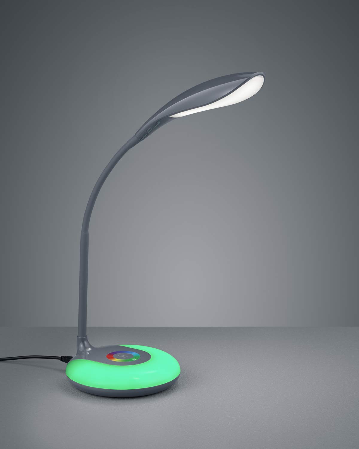 Flexible Schreibtischleuchte KRAIT in Anthrazit mit Touch Dimmer, USB Anschluß + RGB Farbwechsler