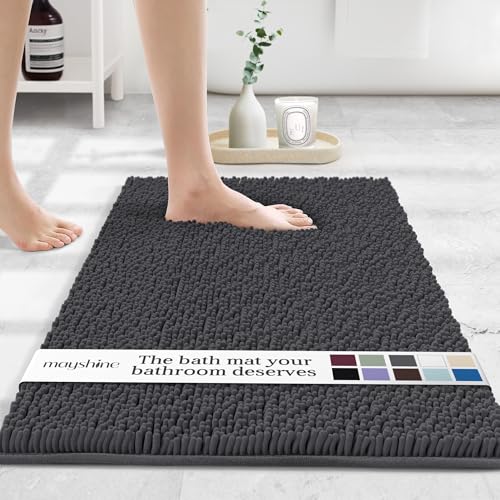 MAYSHINE Plush Shaggy Chenille Bath Mat | Extra Soft, Super Absorbent, Non-Slip Bathroom Rug | Fluffy Microfiber, Area Rug Sets for Bathroom Floor, Kitchen, Living Room | 32'x20' | Charcoal Gray