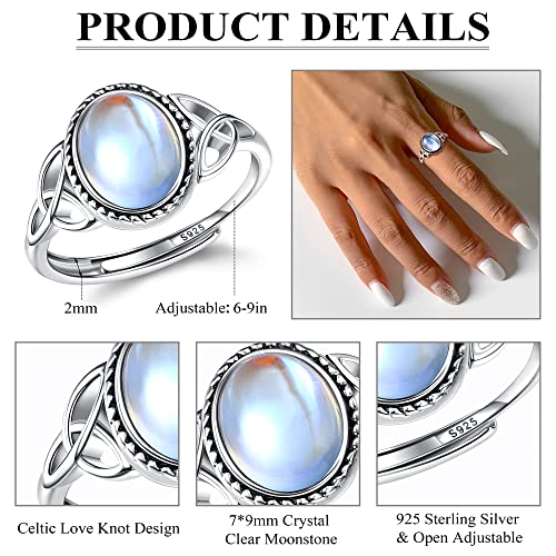MILACOLATO Ring Silber 925 Damen Mondstein Ring Verstellbar Mondstein Ringe Silber Vintage Ringe Frauen Keltisches Dreieck Zirkonia Rings Oval Rund Herz Edelstein Rings Schmuck Für Sie Mit Geschenkbox