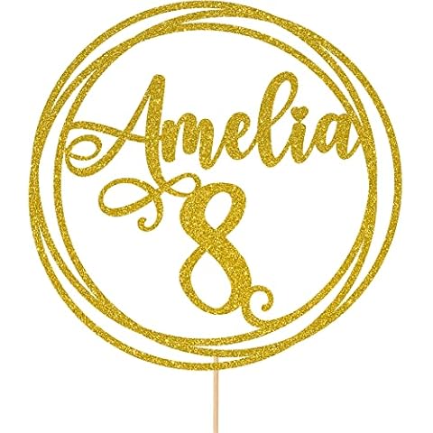 Personalised Round Happy Birthday Glitter Cake Topper by Cakeshop | Custom Colour Any Name & Any Age Glitter Cake Decoration for 1st 10th 16th 18th 20th 21st 30th 40th 50th 60th 70th 80th (Gold) Cover