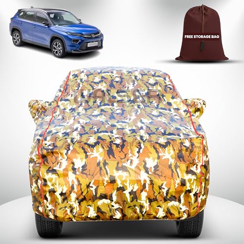 Image of Walser Waterproof Car Cover for Toyota Urban Cruiser | All-Weather Full Car Body Protection | with Mirror & Antenna Pocket | Dustproof, Windproof & Anti-Scratch Lining, Camouflage