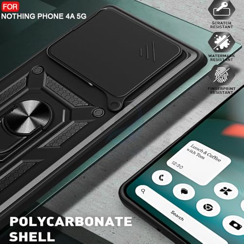 Image of AESTMO Tough Armor Nothing Phone 4A 5G Bumper Back Case Cover | Ring Holder & Sliding Camera Shield Cover | 360 Degree Protection Back Case Cover for Nothing Phone 4A 5G (Black)